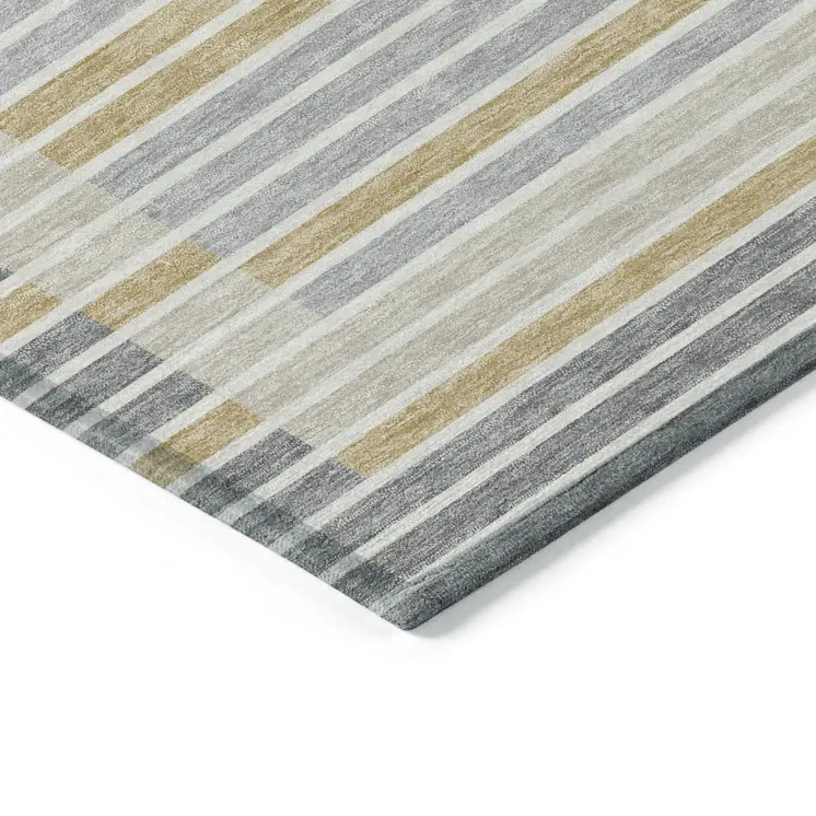 8' X 10' Gray And Silver Striped Washable Indoor Outdoor Area Rug