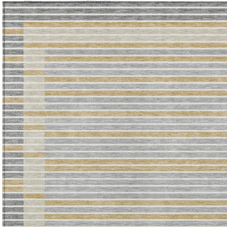 10' X 14' Gray And Silver Striped Washable Indoor Outdoor Area Rug