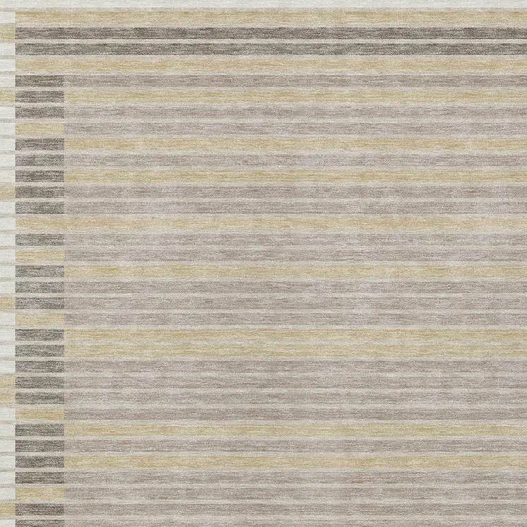 3' X 5' Ivory And Beige Striped Washable Indoor Outdoor Area Rug