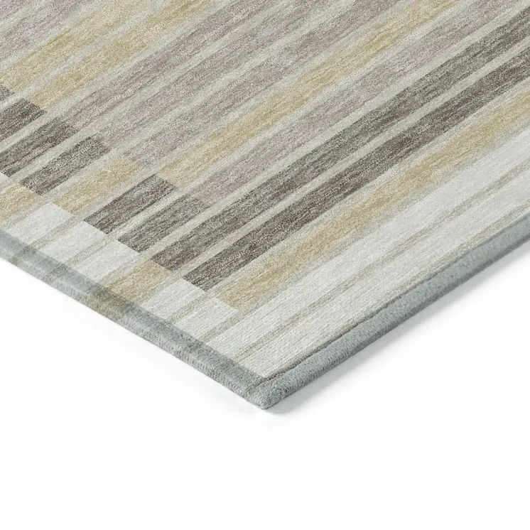 5' X 8' Ivory And Beige Striped Washable Indoor Outdoor Area Rug