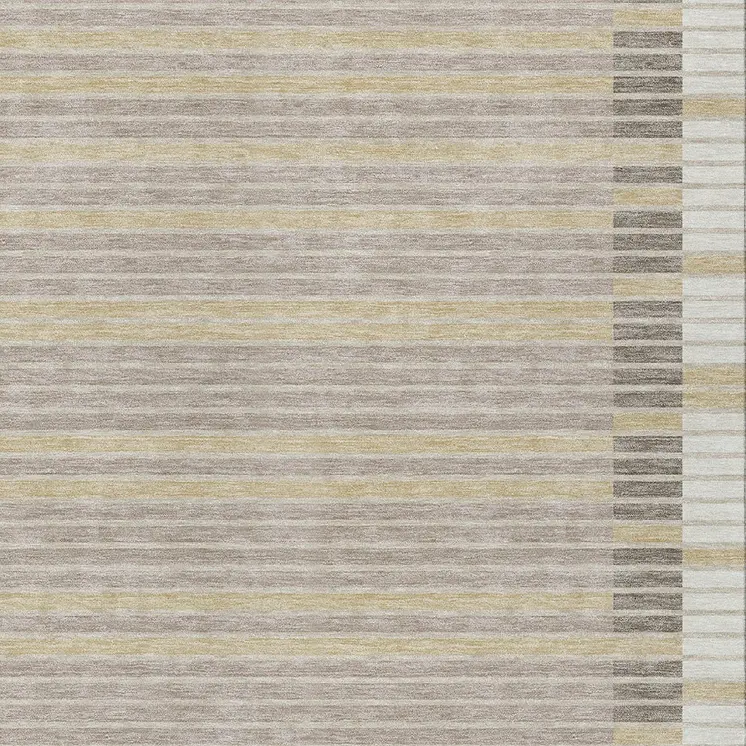 5' X 8' Ivory And Beige Striped Washable Indoor Outdoor Area Rug