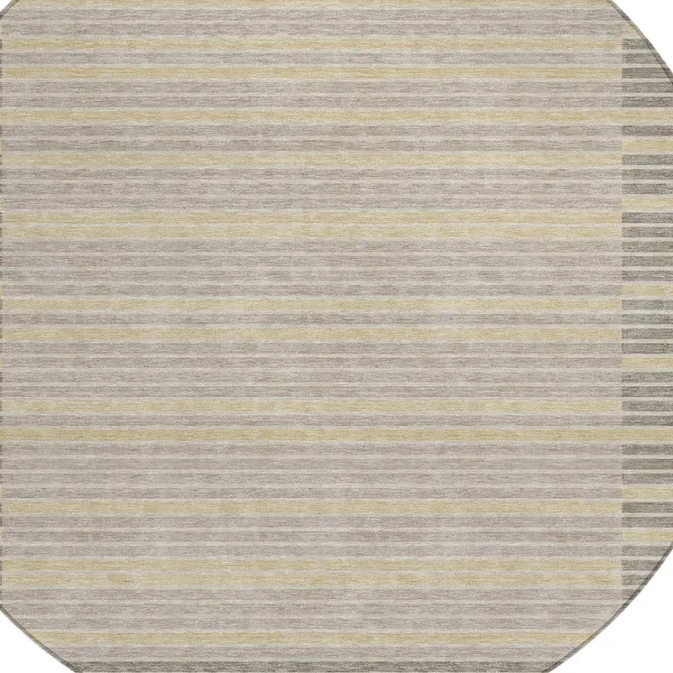 8' Ivory And Beige Round Striped Washable Indoor Outdoor Area Rug