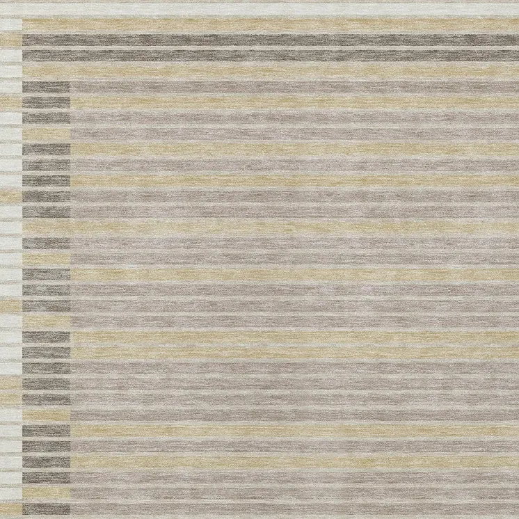 10' X 14' Ivory And Beige Striped Washable Indoor Outdoor Area Rug