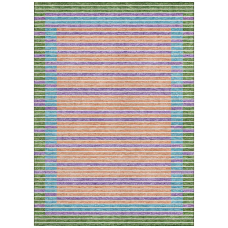 3' X 5' Lime Green And Ivory Striped Washable Indoor Outdoor Area Rug
