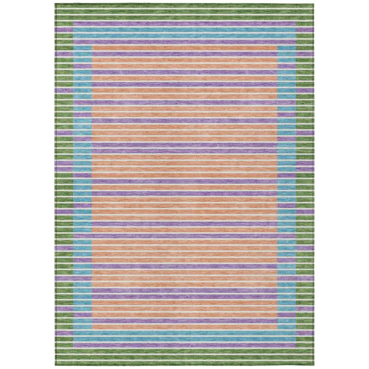 3' X 5' Lime Green And Ivory Striped Washable Indoor Outdoor Area Rug