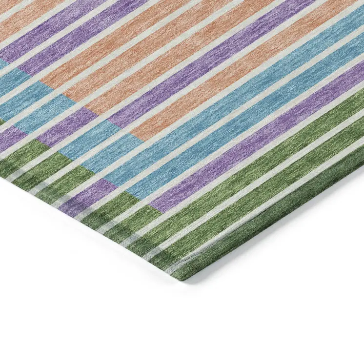3' X 5' Lime Green And Ivory Striped Washable Indoor Outdoor Area Rug