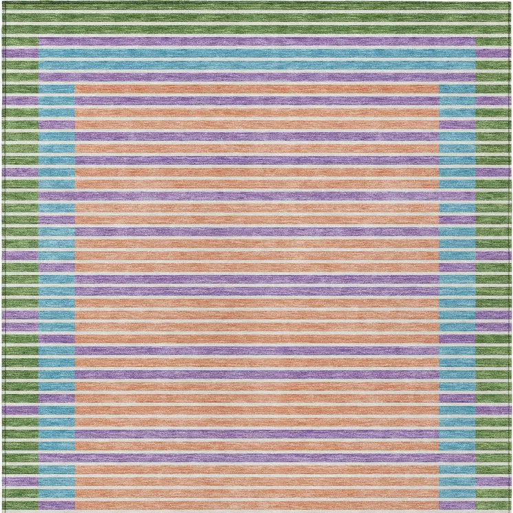 5' X 8' Lime Green And Ivory Striped Washable Indoor Outdoor Area Rug