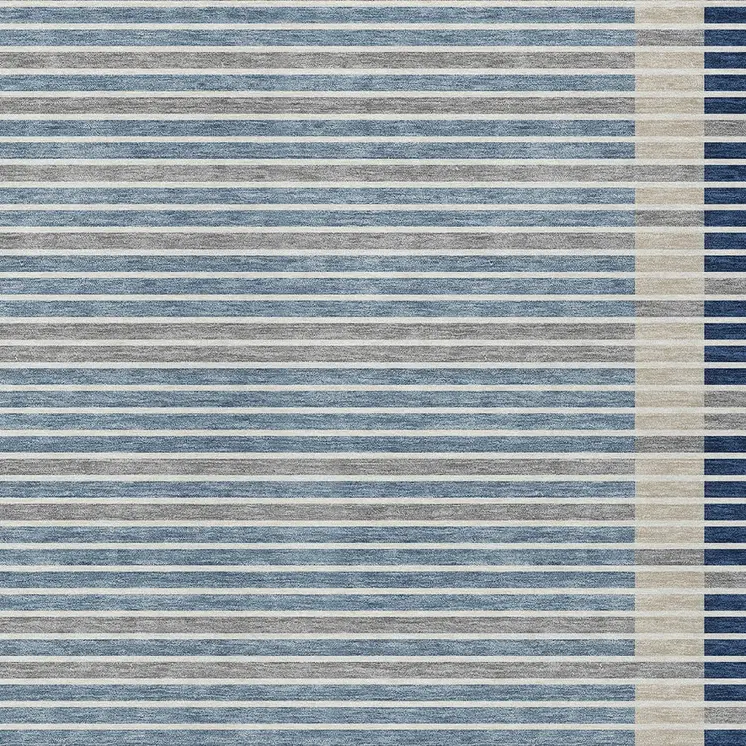 3' X 5' Navy Blue And Denim Blue Striped Washable Indoor Outdoor Area Rug
