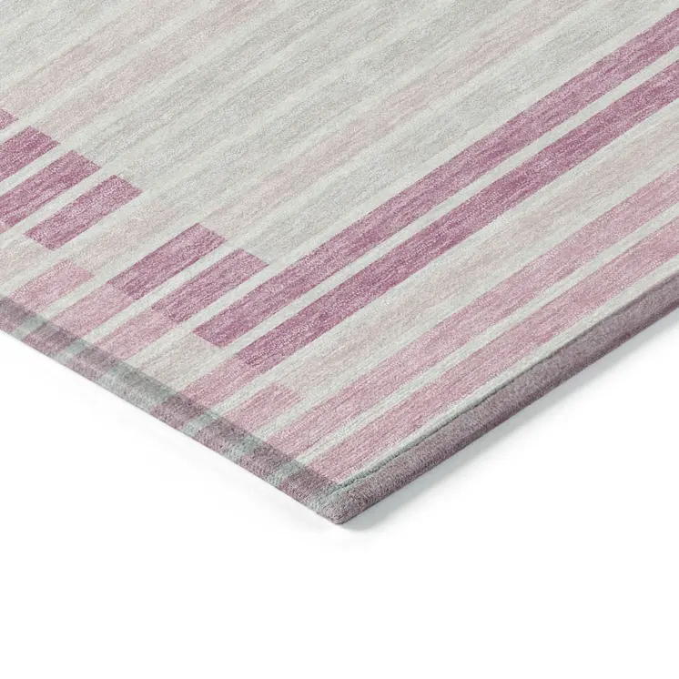 8' X 10' Pink And Ivory Striped Washable Indoor Outdoor Area Rug