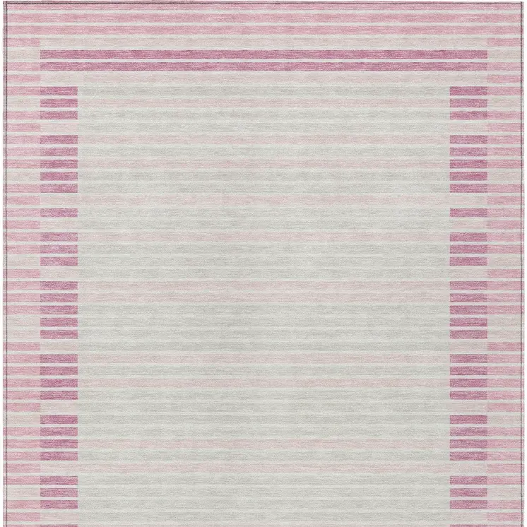 8' X 10' Pink And Ivory Striped Washable Indoor Outdoor Area Rug