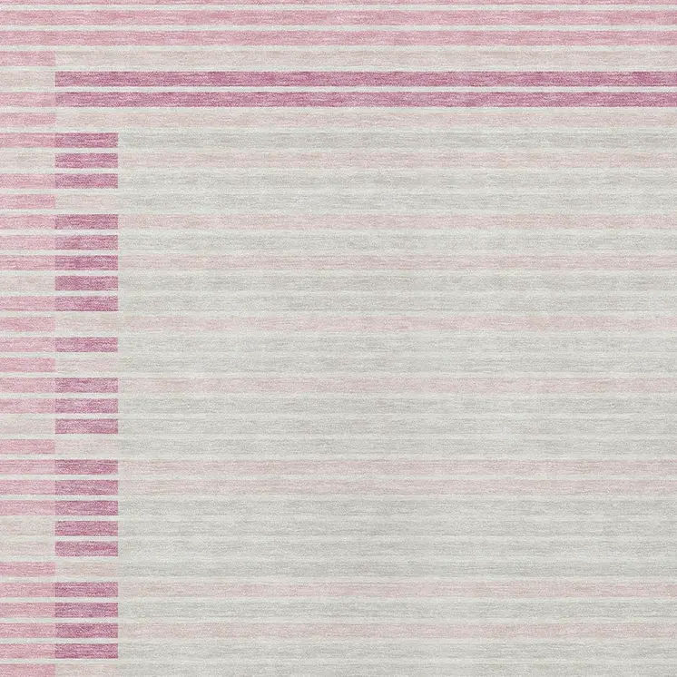 9' X 12' Pink And Ivory Striped Washable Indoor Outdoor Area Rug