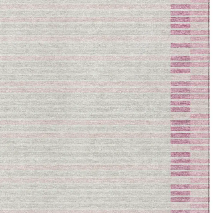10' X 14' Pink And Ivory Striped Washable Indoor Outdoor Area Rug
