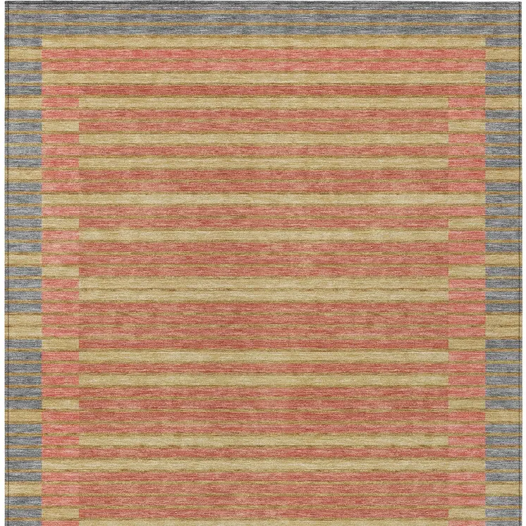 5' X 8' Pewter And Gold Striped Washable Indoor Outdoor Area Rug