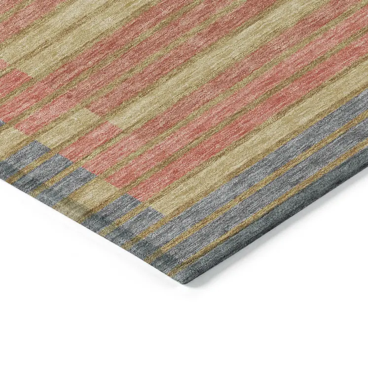 8' X 10' Pewter And Gold Striped Washable Indoor Outdoor Area Rug