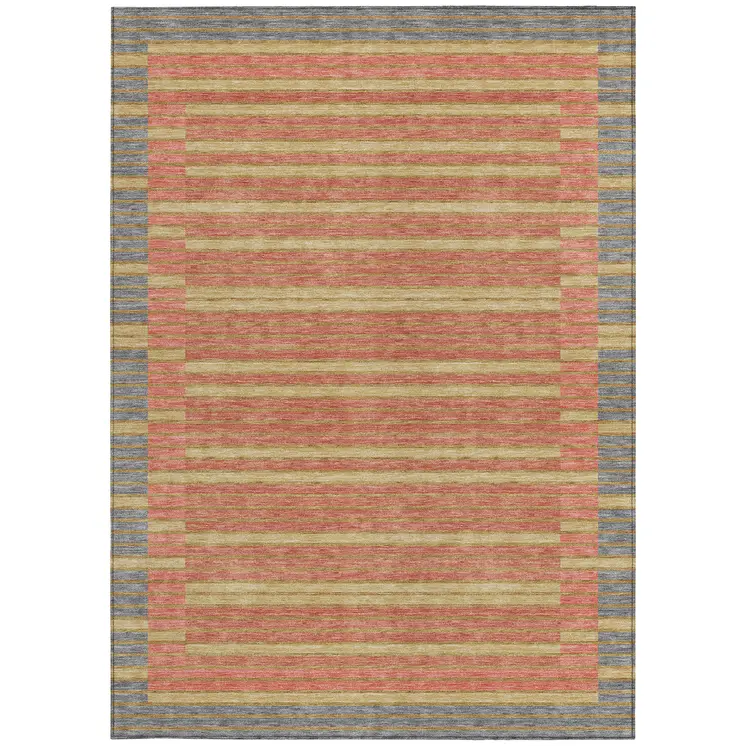 8' X 10' Pewter And Gold Striped Washable Indoor Outdoor Area Rug