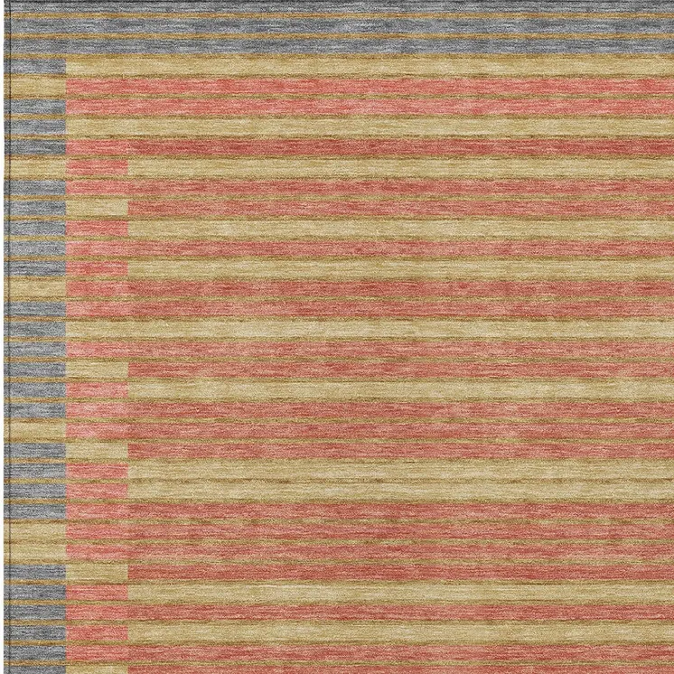 10' X 14' Pewter And Gold Striped Washable Indoor Outdoor Area Rug