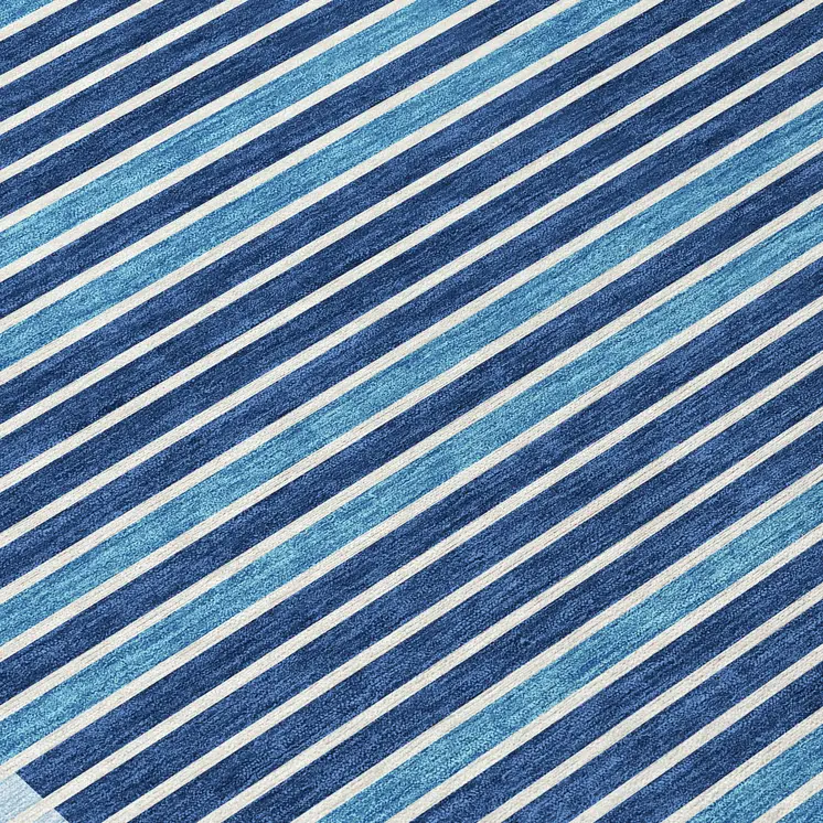 8' Sky Blue And Denim Blue Round Striped Washable Indoor Outdoor Area Rug