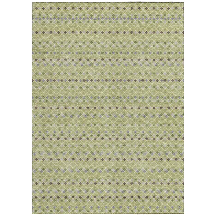 3' X 5' Artichoke Green And Fern Green Striped Washable Indoor Outdoor Area Rug