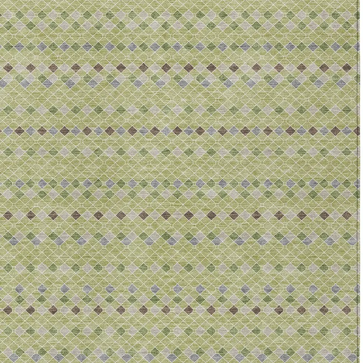 5' X 8' Artichoke Green And Fern Green Striped Washable Indoor Outdoor Area Rug