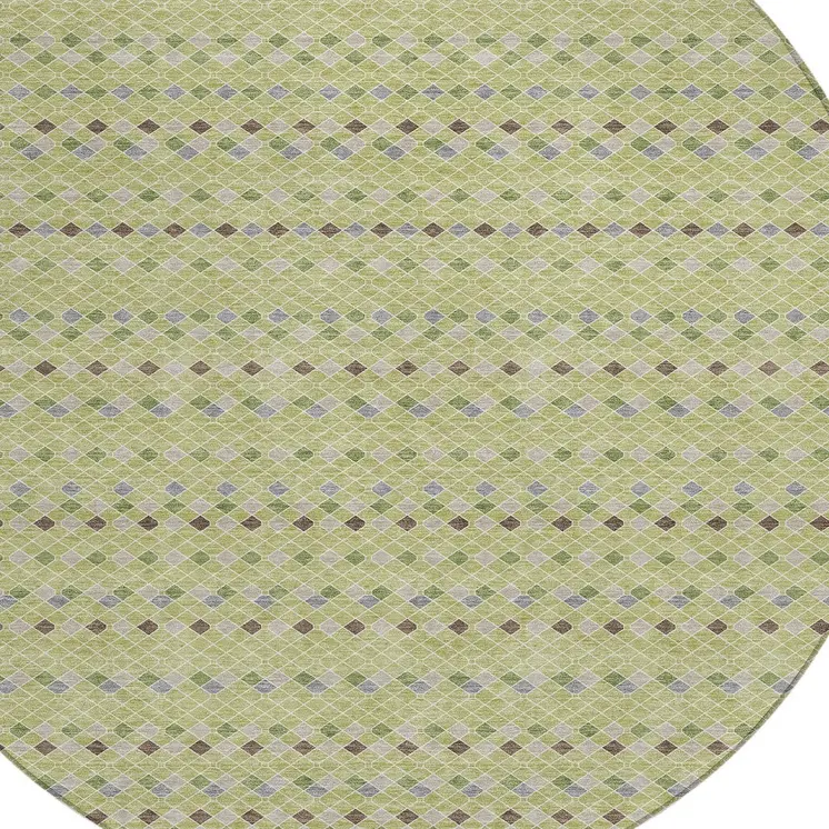 8' Artichoke Green And Fern Green Round Striped Washable Indoor Outdoor Area Rug