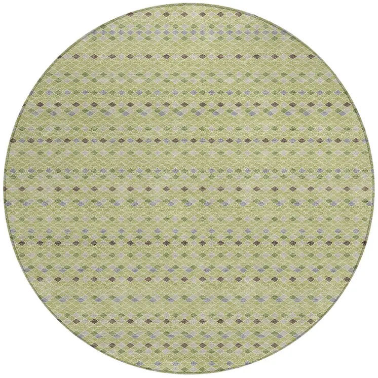 8' Artichoke Green And Fern Green Round Striped Washable Indoor Outdoor Area Rug