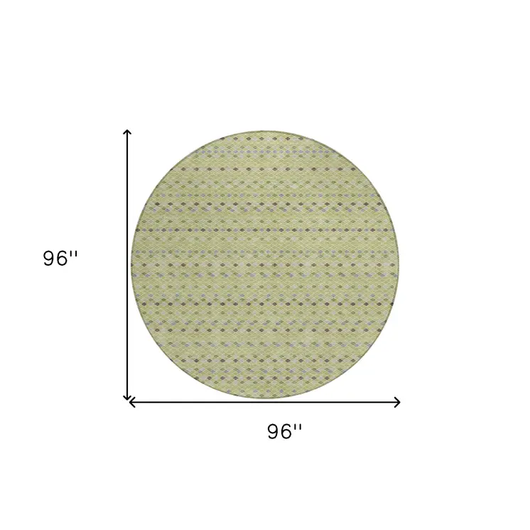 8' Artichoke Green And Fern Green Round Striped Washable Indoor Outdoor Area Rug