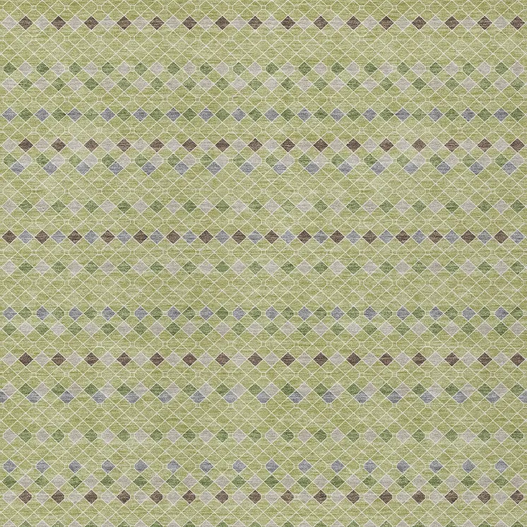 9' X 12' Artichoke Green And Fern Green Striped Washable Indoor Outdoor Area Rug