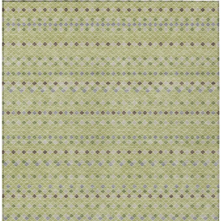 10' X 14' Artichoke Green And Fern Green Striped Washable Indoor Outdoor Area Rug