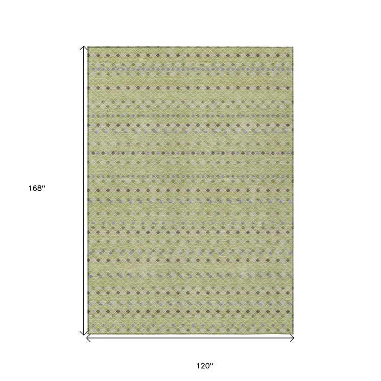 10' X 14' Artichoke Green And Fern Green Striped Washable Indoor Outdoor Area Rug