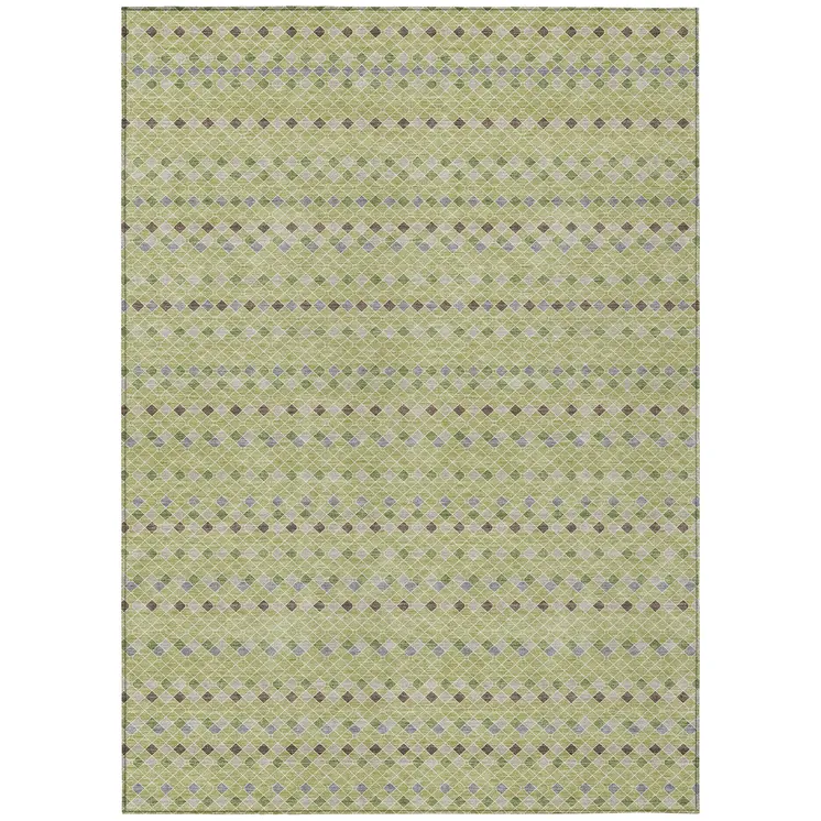 10' X 14' Artichoke Green And Fern Green Striped Washable Indoor Outdoor Area Rug