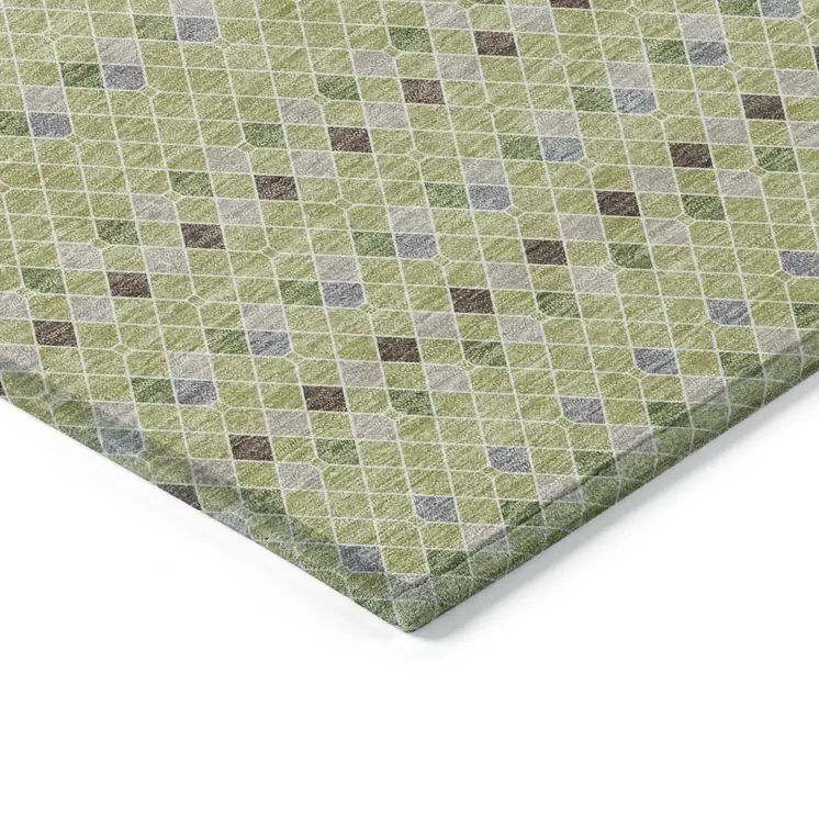 10' X 14' Artichoke Green And Fern Green Striped Washable Indoor Outdoor Area Rug
