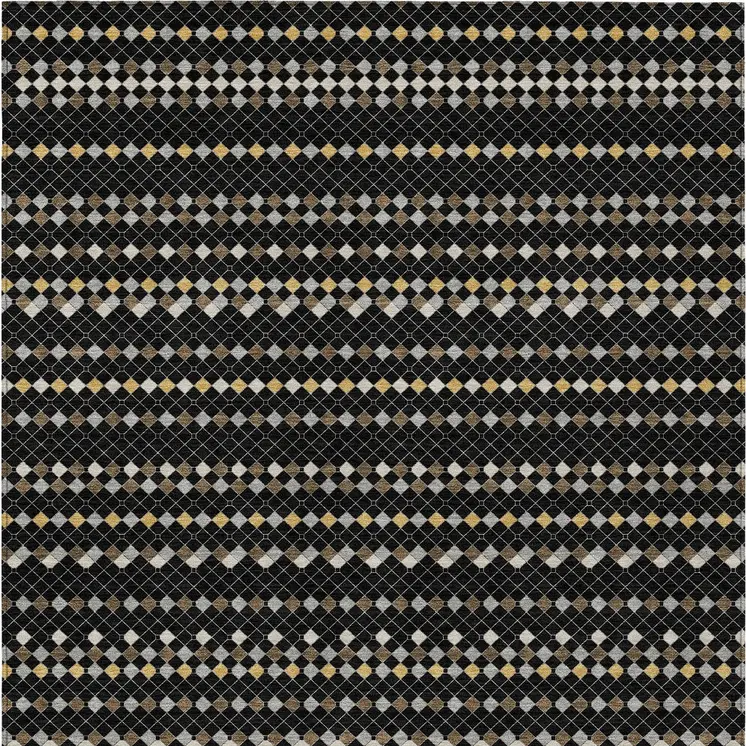 5' X 8' Black And Taupe Striped Washable Indoor Outdoor Area Rug