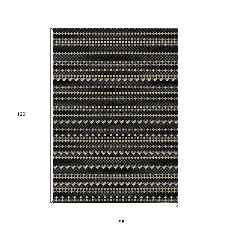 8' X 10' Black And Taupe Striped Washable Indoor Outdoor Area Rug