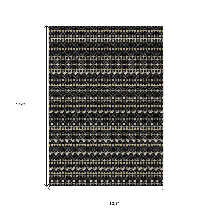 9' X 12' Black And Taupe Striped Washable Indoor Outdoor Area Rug