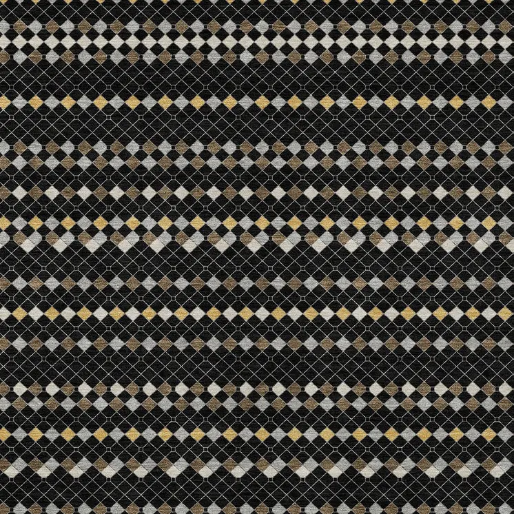 10' X 14' Black And Taupe Striped Washable Indoor Outdoor Area Rug