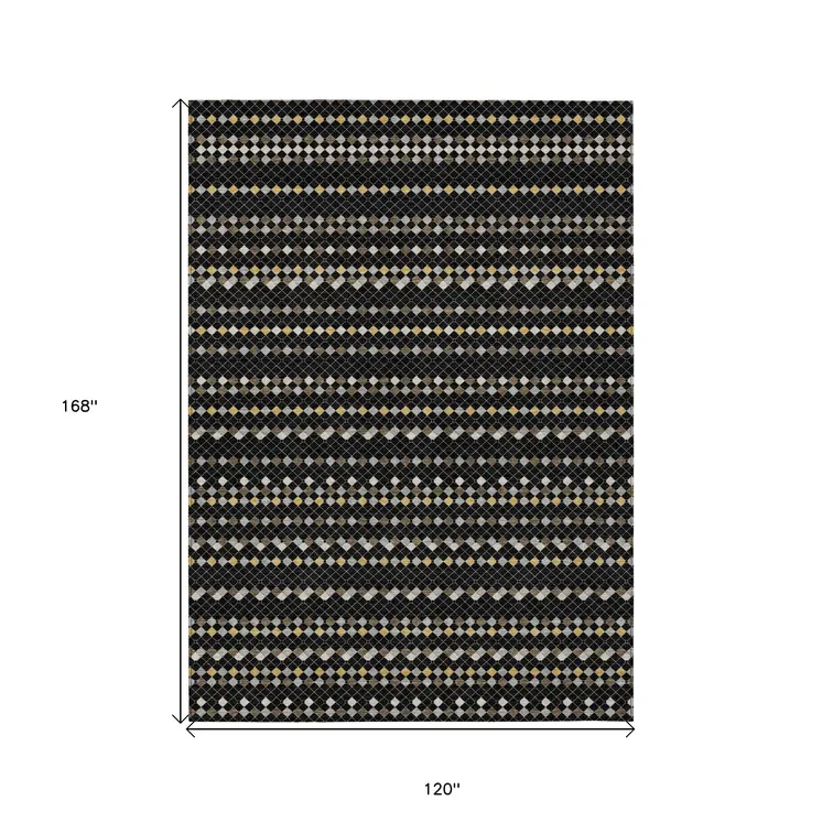 10' X 14' Black And Taupe Striped Washable Indoor Outdoor Area Rug