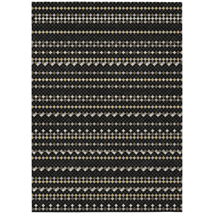 10' X 14' Black And Taupe Striped Washable Indoor Outdoor Area Rug