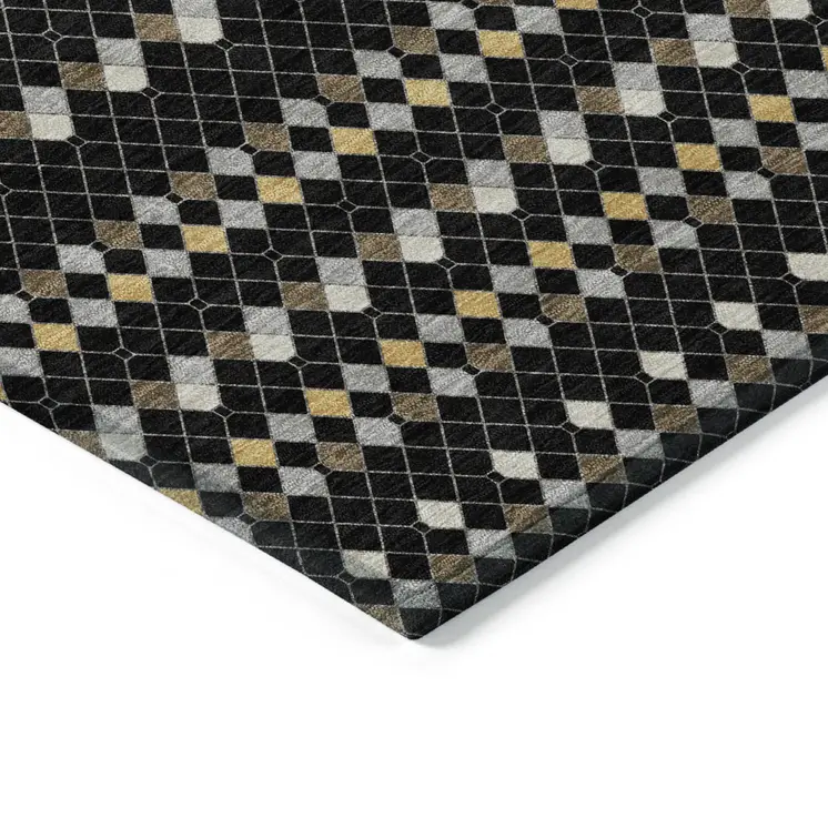 10' X 14' Black And Taupe Striped Washable Indoor Outdoor Area Rug