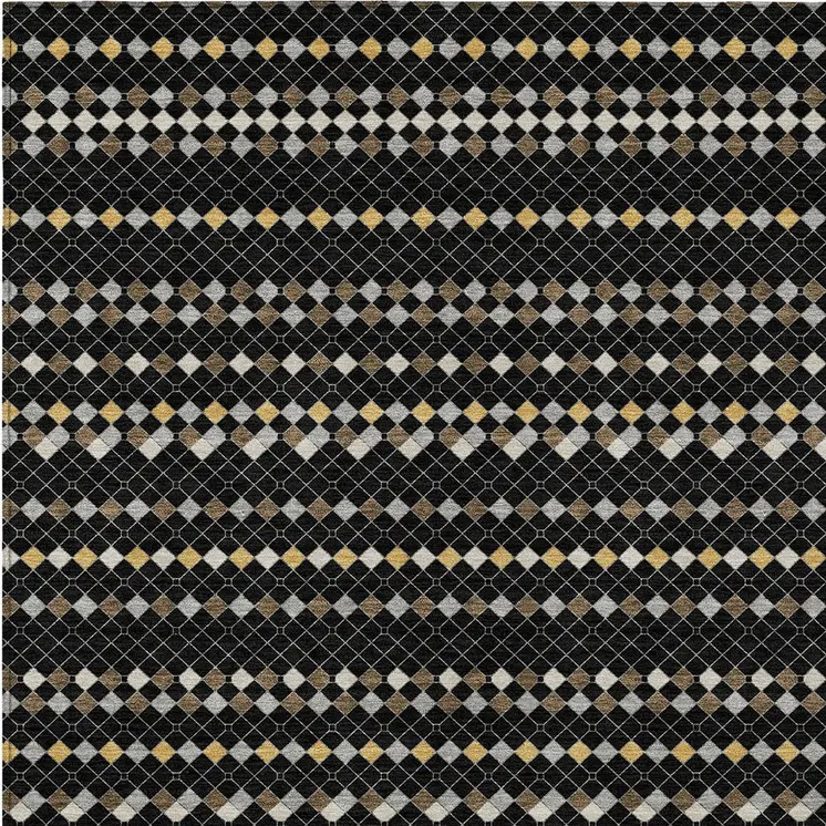 10' X 14' Black And Taupe Striped Washable Indoor Outdoor Area Rug