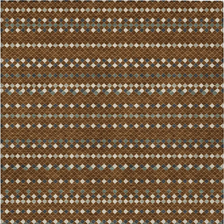 3' X 5' Brown And Gray Striped Washable Indoor Outdoor Area Rug