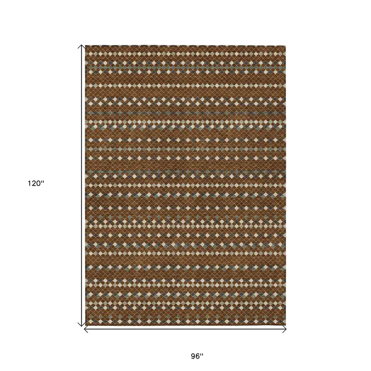 8' X 10' Brown And Gray Striped Washable Indoor Outdoor Area Rug