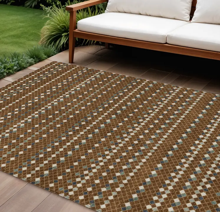8' X 10' Brown And Gray Striped Washable Indoor Outdoor Area Rug