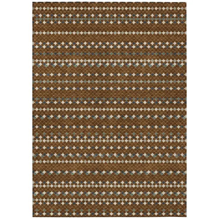 8' X 10' Brown And Gray Striped Washable Indoor Outdoor Area Rug
