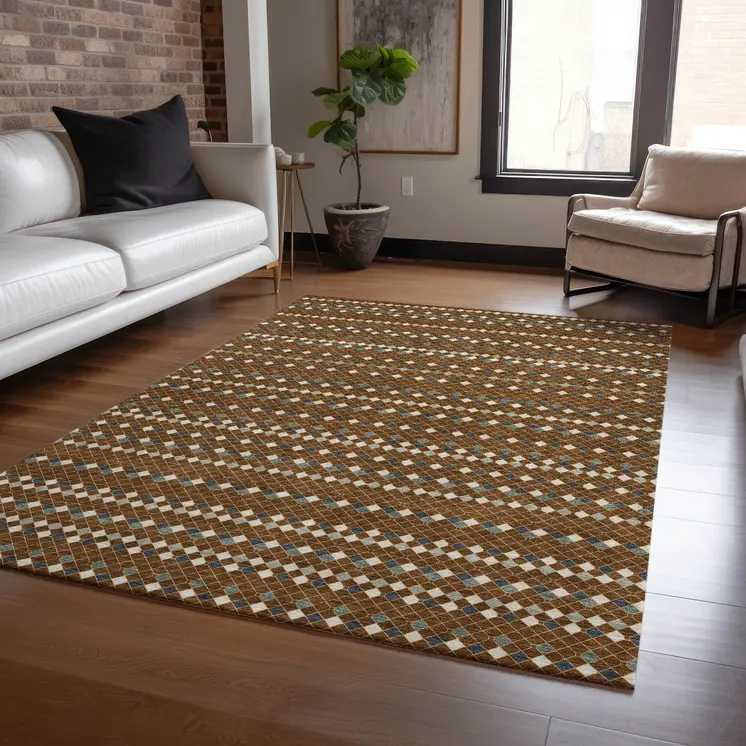 8' X 10' Brown And Gray Striped Washable Indoor Outdoor Area Rug