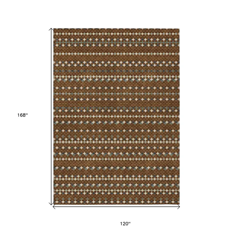 10' X 14' Brown And Gray Striped Washable Indoor Outdoor Area Rug