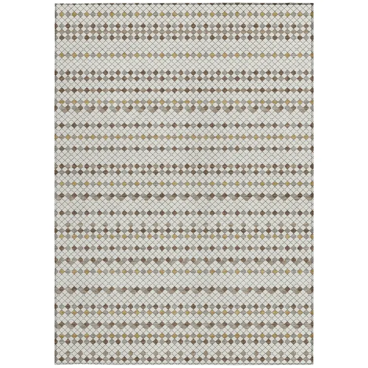 8' X 10' Ivory And Brown Striped Washable Indoor Outdoor Area Rug