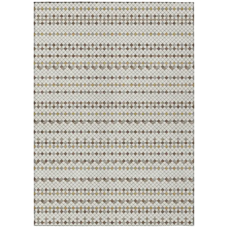 8' X 10' Ivory And Brown Striped Washable Indoor Outdoor Area Rug