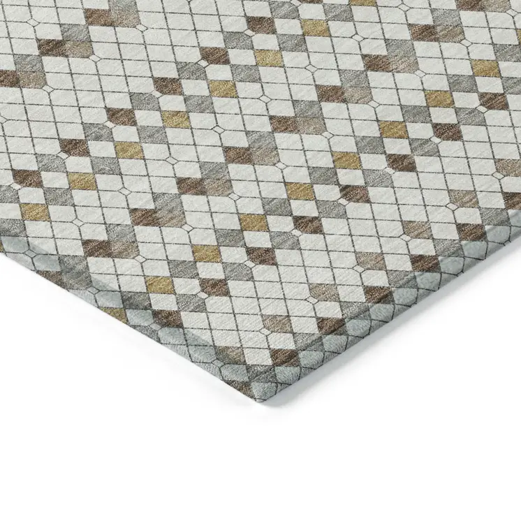 8' X 10' Ivory And Brown Striped Washable Indoor Outdoor Area Rug