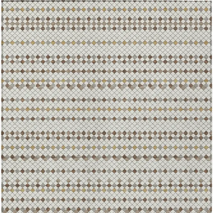 10' X 14' Ivory And Brown Striped Washable Indoor Outdoor Area Rug