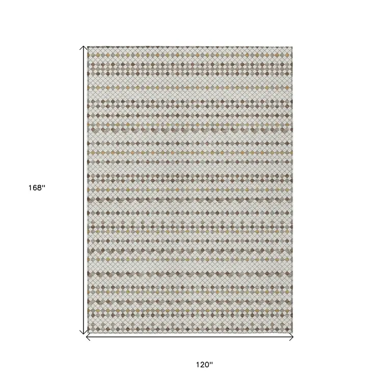 10' X 14' Ivory And Brown Striped Washable Indoor Outdoor Area Rug